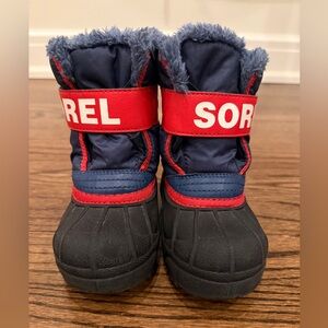 Sorel Commander Navy, Red & Black w/Faux Fur Kids Winter Boots
